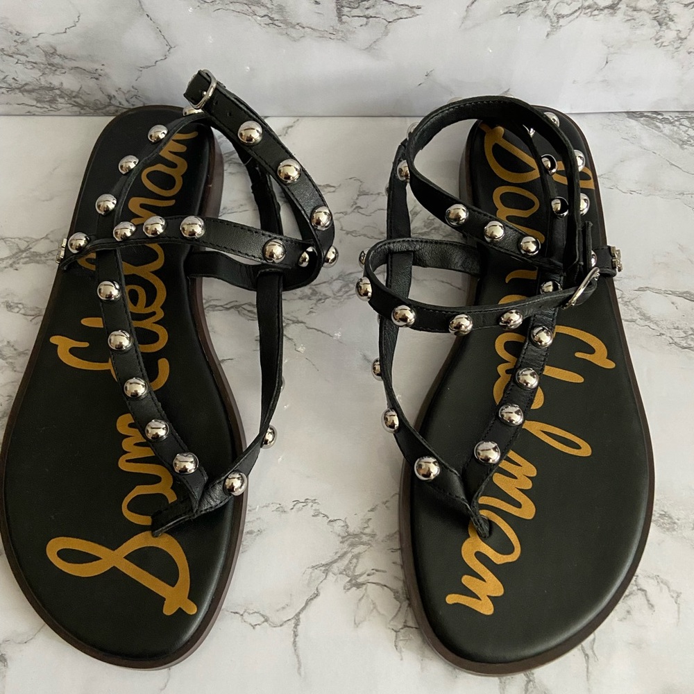 Sam Edelman silver studded ankle wrap sandals 7.5